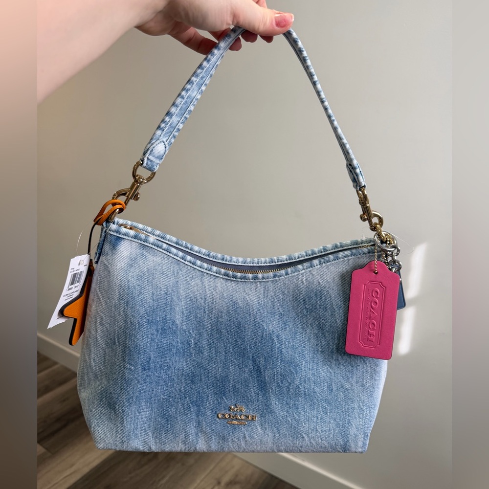 Coach Light Blue Denim Shoulder Bag with Pink Tag